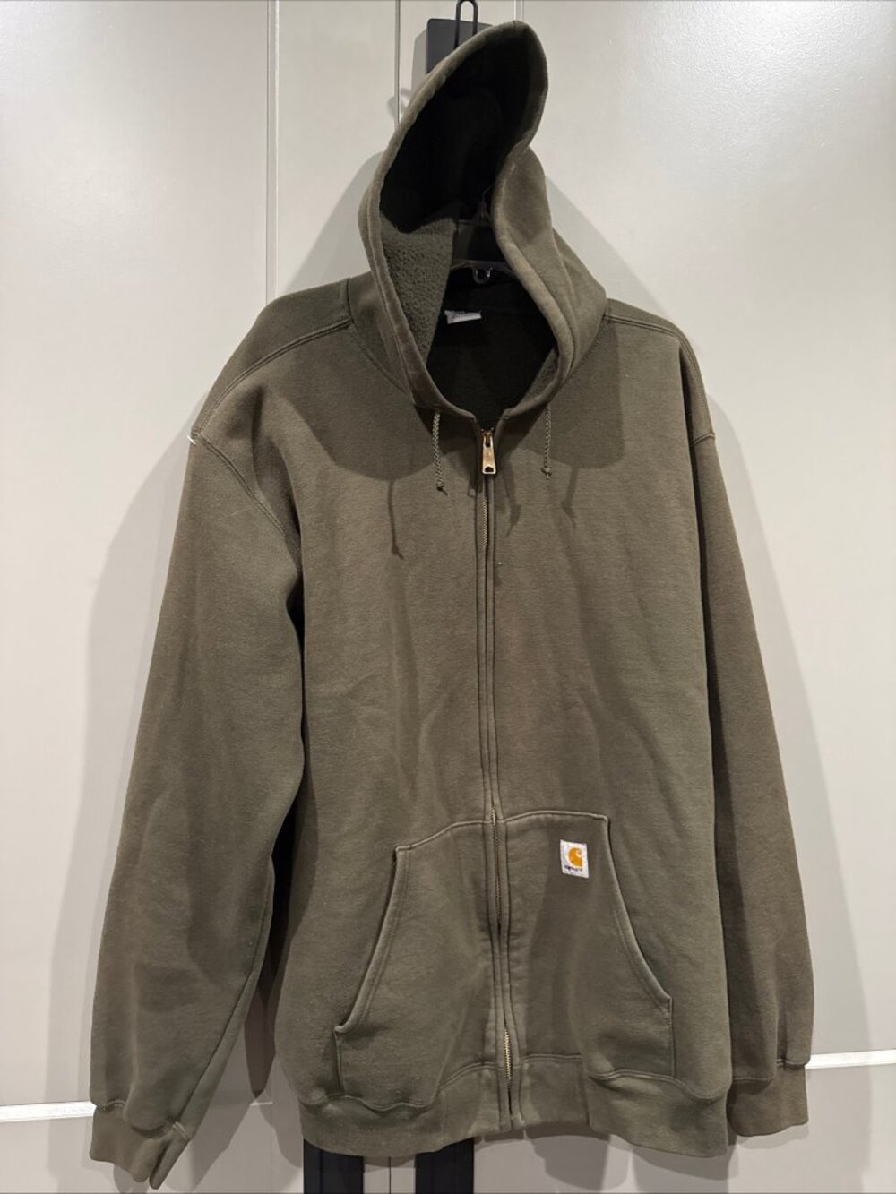 Vintage Carhartt Fleece-Lined Full-Zip Olive Green Hoodie Size 2XLarge